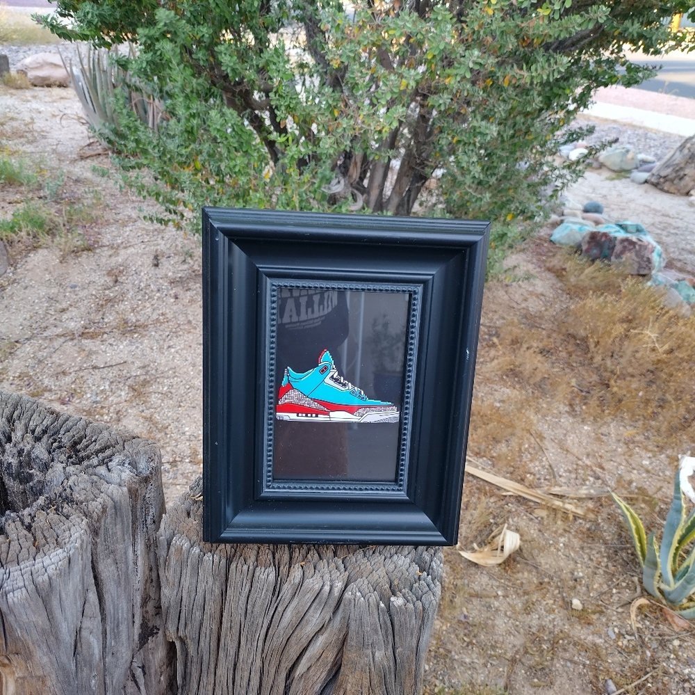 8 Bit Jordan 3 Framed Mini Art Print lo-fi Pixel Art By Neon Nicho